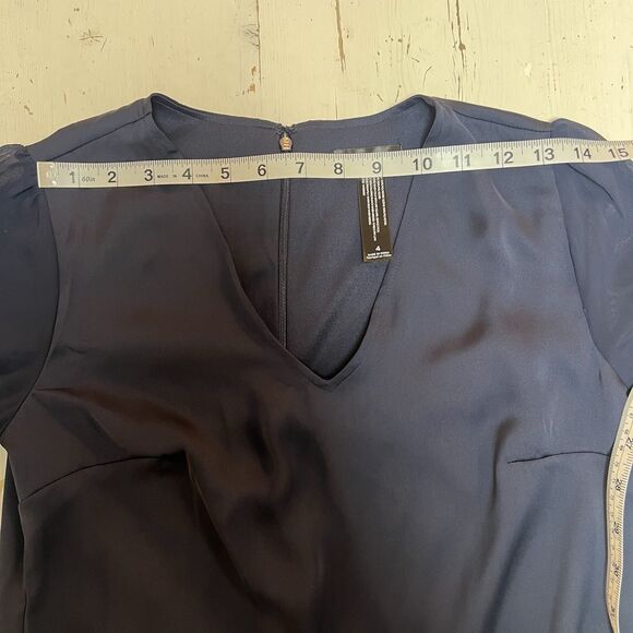 Tevolio Shift Dress Size 4 Navy Chiffon Long Sheer Sleeve - Picture 5 of 9